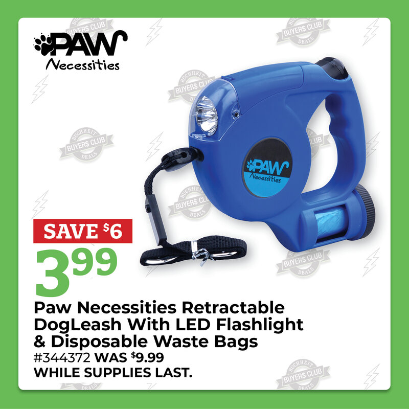 Paw Necessities Retractable Dog Leash With LED Flashlight & Disposable Waste Bags